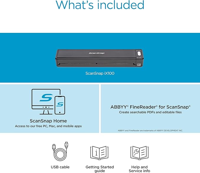 ScanSnap iX100 Wireless Mobile Portable Scanner for Mac or PC, Black