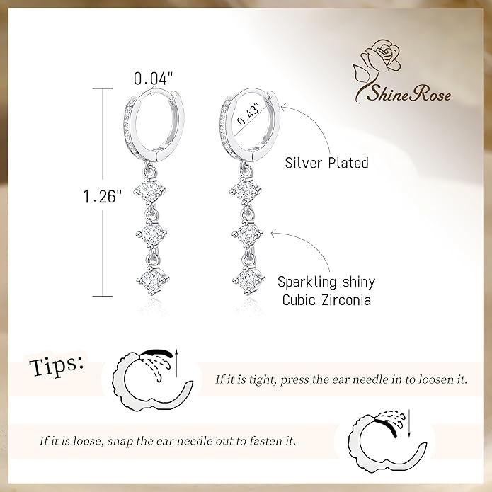 Dangle Earrings For Women Trendy 14K Gold Plated Drop Silver Long Dangling Dainty CZ Simple Hanging Jewelry