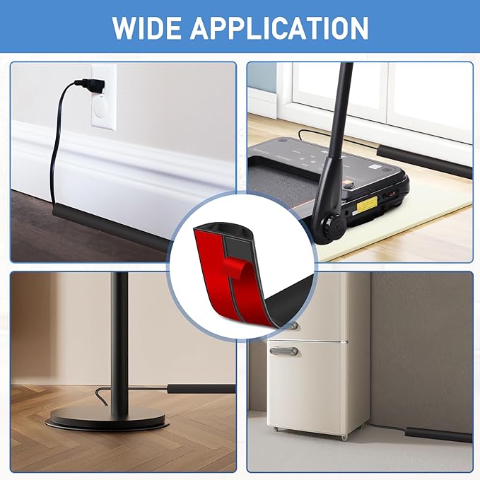 Floor Cord Cover Self Adhesive Cord Hider Floor Extension Cord Covers for Floor Power Cord Protector Cable Management Prevent Cable Trips Cable Cavity 0.47" W x 0.27" H (Black, 3.3Ft)