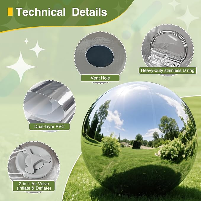 Silver 4PCS Inflatable Mirror Ball Set,Reusable PVC Mirror Balls Large Event Decoration Hanging&Standing Disco Ball with Electric Pump for Event,Wedding,Party Decor(Silver, 4Pcs+Pump)