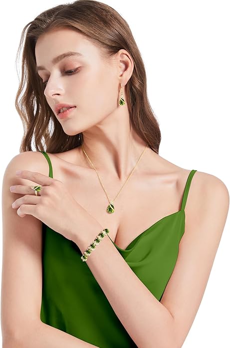 LMXXVJ Jewelry Set for Women,Teardrop Cubic Zirconia Necklace Earrings Adjustable Ring Bracelet Jewelry Set Formal Jewelry Gift