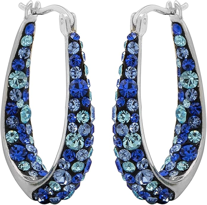 Savlano 14K White Gold Plated Inside Out Crystal Hoop Earrings For Women Comes With Savlano Gift Box
