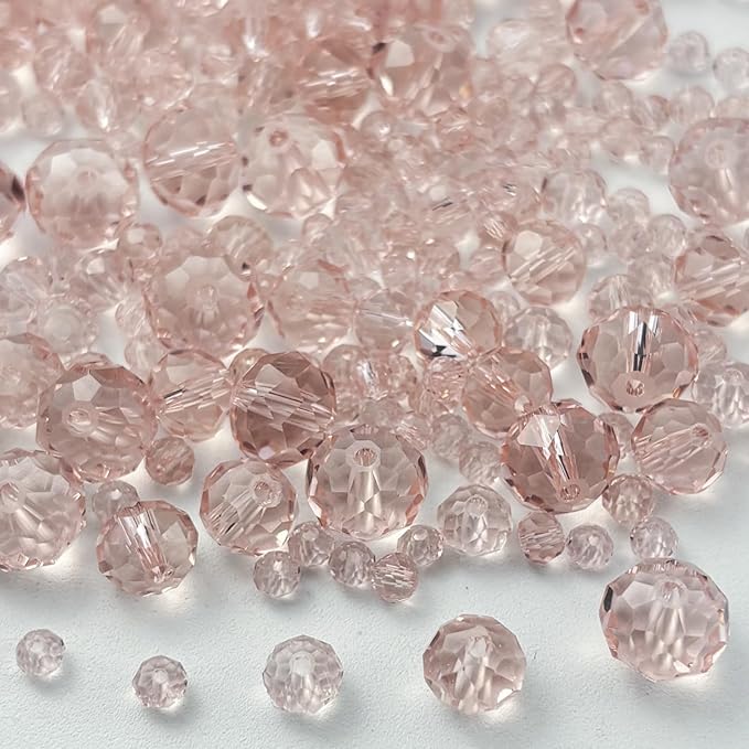 600pcs Crystal Glass Beads 3mm 4mm 6mm 8mm 10mm Rondelle Faceted Crystal Beads Spacer Beads for Necklace Bracelet Earrings DIY Jewelry Crafts Making Supplies(Light Pink)
