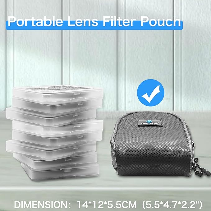 Lightdow Camera Filter Bag - Detachable 8-Slot Lens Carry Case with Belt Loop Pouch - Water-Resistant & Dustproof Design for 37mm-95mm Filters