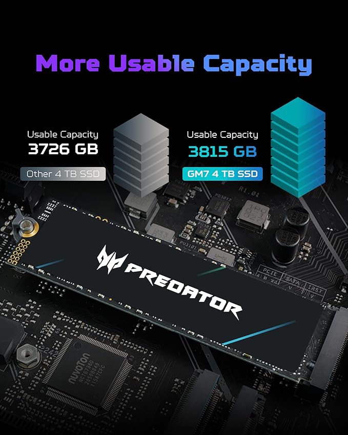 Predator GM7 2TB SSD: M.2 2280 PCIe Gen 4 x4 NVMe 2.0, Read Speed Up to 7400 MB/s, Internal PC Solid State Drive for Laptop, Desktop and PS5 - BL.9BWWR.119