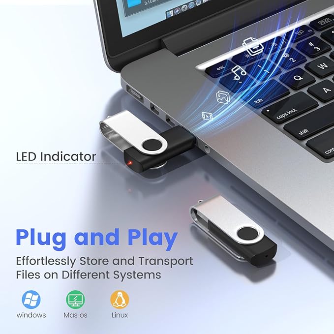 ABLAZE 16GB Flash Drive 10 Pack, USB 2.0 Memory Stick with Lanyards Swivel Thumb Drives Bulk 16GB Pendrive U Disk for Data Storage (Black)