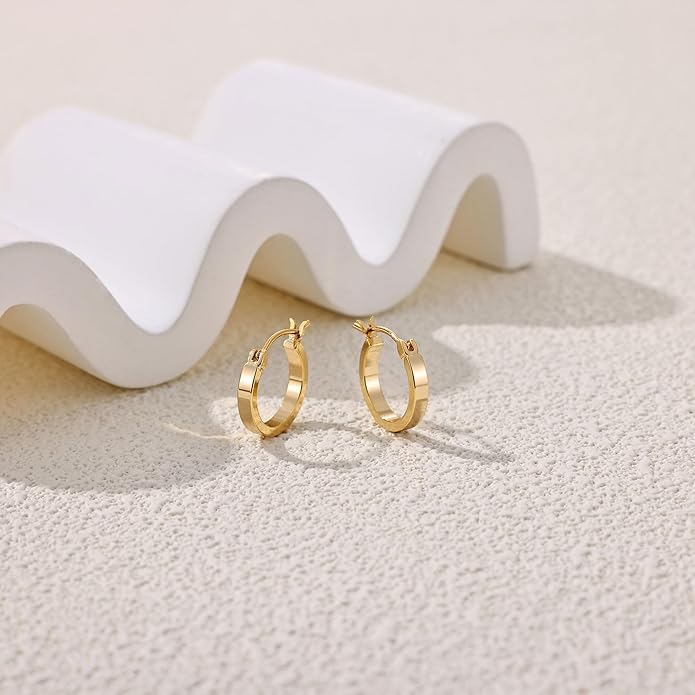 Gacimy Flatted Hoop Earrings for Women 14K Gold Plated with 925 Sterling Silver Post