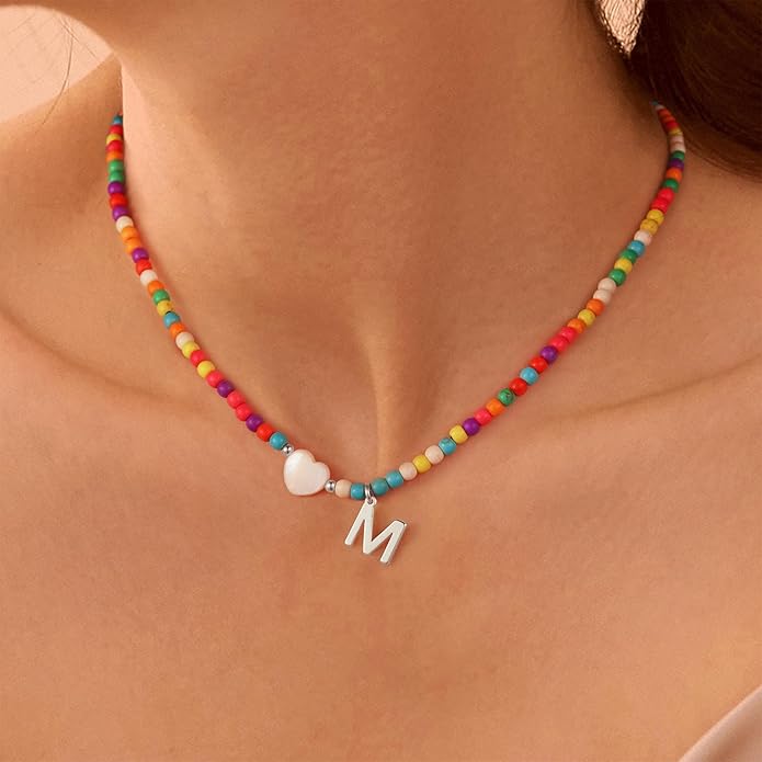 Ursteel Valentines Gifts for Kids Teen Girls - Trendy Beaded Choker Necklace for Women Teen Girl, Handmade Letter Necklace Valentines Galentines Day Gifts Women Girls Jewelry