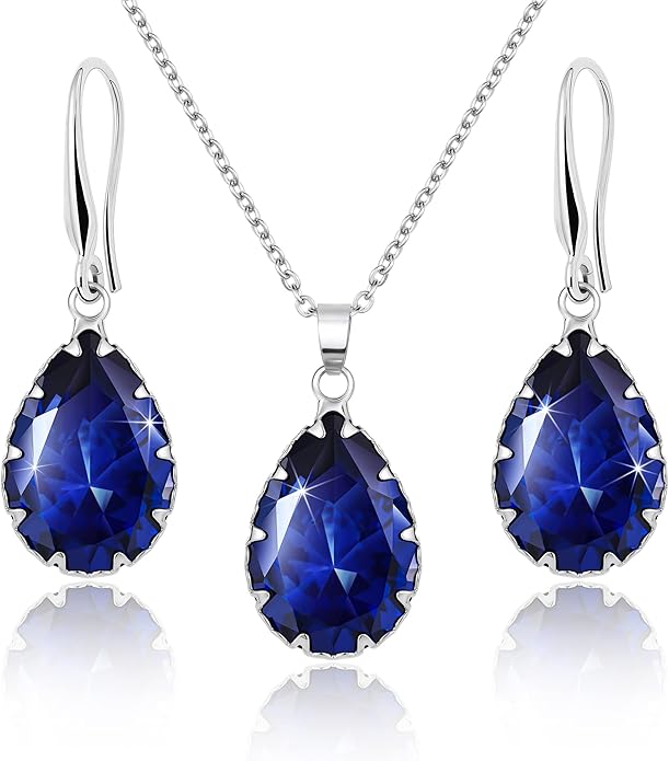 Linawe Crystal Jewelry Sets for Women, Imitation Diamond Pendant Necklace, Rhinestone Drop Dangle Earrings, Birthstone Cubic Zirconia Matching Wedding Jewelry, 14K Gold/Rose Gold/Silver Tones