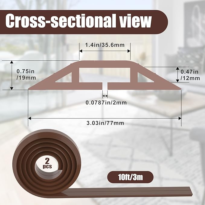 Eapele 10 ft Floor Cord Cover Heavy Duty Cable Protector, Cord Covers for Wires on Floor, Floor Cable Cover Easy to Unroll Prevent Trip Hazard for Home Office or Outdoor Settings (Brown - 2pcs)