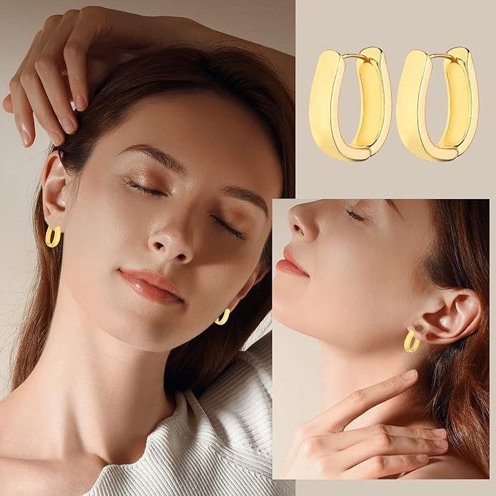 Wgoud Chunky Hoop Earrings Set 14K Gold Plated Hoop Earrings for Women Hypoallergenic, Thick Twisted Huggie Hoops Earring Set