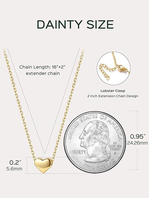 ChicSilver Personalized 925 Sterling Silver Dainty Small Heart/Star/Moon/Dot/Triangle Pendant Necklace for Women, Silver/Gold/Rose Gold/Black (with Gift Box)