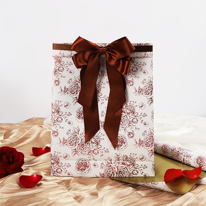 LaRibbons Reversible Floral Wrapping Paper Roll, 17Inch x 33 Feet (46.7 Sq. Ft) – Double-Sided Rose Gold Foil Design for Wedding, Mother’s Day, Bridal Shower & Birthday