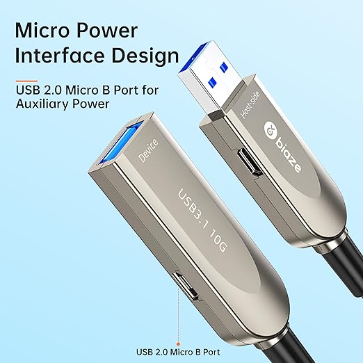 Active Optical USB 3.0 Extension Cable Fiber Optic Type A Male to Female USB Extension Cord USB Extender 5Gbps Data Transfer for Webcam,Gamera, USB Hub, Keyboard, Hard Drive, Printer(50ft)