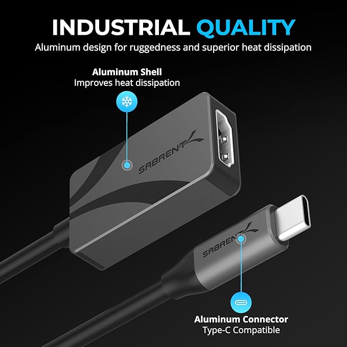SABRENT, HDMI to USB C Adapter, USBC to HDMI Adapter 4K 60Hz, Thunderbolt Compatible for MacBook Pro/Air, iPhone 15/16, S23/24, Laptops, Tablets, Aluminum Design (DA-CH4K)