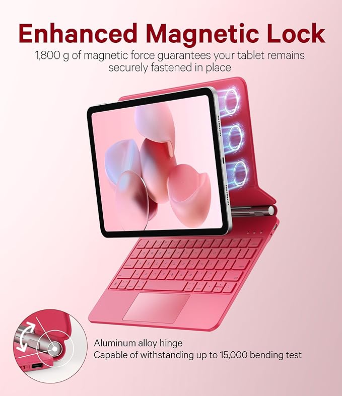 GreenLaw for iPad 11th(A16,2025)/10th(2022) Generation Case with Keyboard, Magic-Style Keyboard Stand, 7 Color Backlit, Stain-Resistant Surface, Multi-Touch Trackpad, Viva Magenta