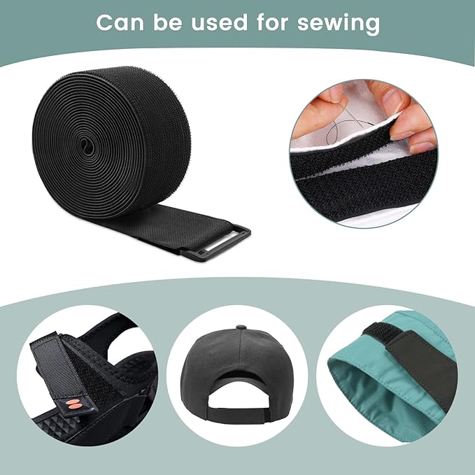 2In x 16Ft Cable Straps Heavy Duty With 15 Buckles, Black Hook and Loop Straps, Reusable Cable Ties for Organizer or Storage