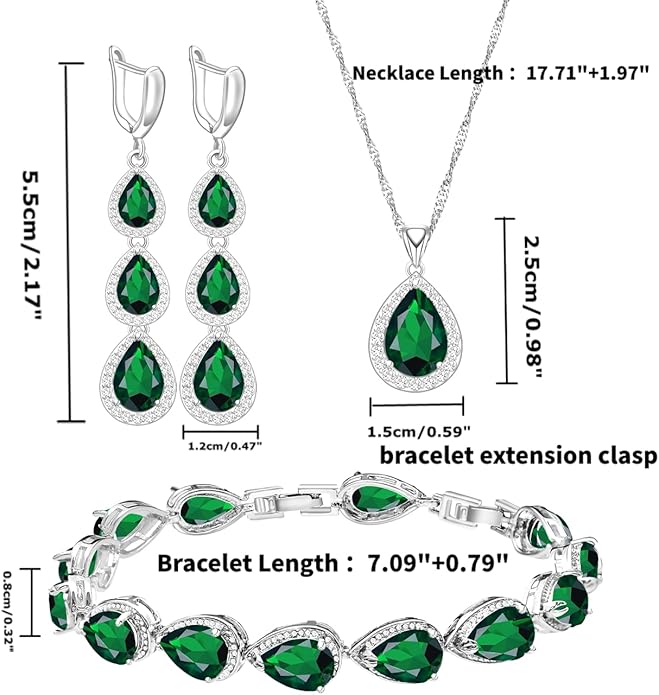 LMXXVJ Necklace Long Earrings Bracelet Set, White Gold Plated Created Blue Sapphire Jewelry Set Wedding Party Gift Jewelry for Women Bridal Bridesmaid