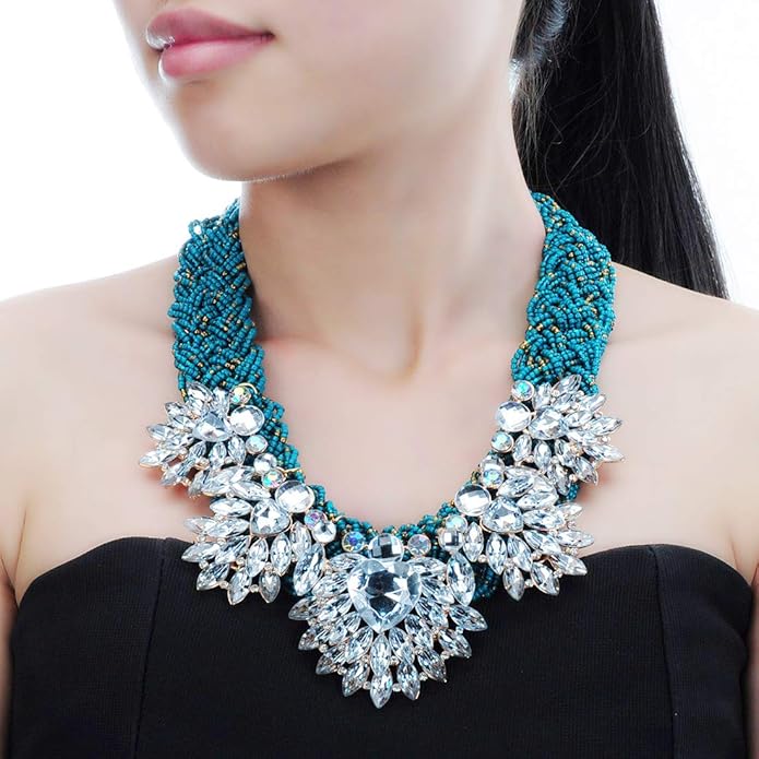 Jerollin Simulated Pearl Body Statement Necklace for Women, Fashion Collar Bib Necklaces Fashion Costume Jewelry Necklace…