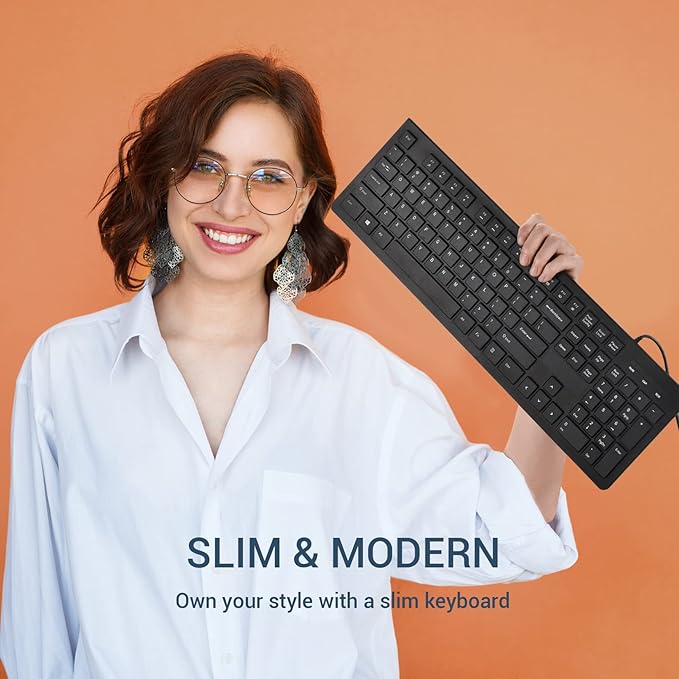 Computer Keyboard Wired, Plug Play USB Keyboard, Low Profile Chiclet Keys, Large Number Pad, Caps Indicators, Foldable Stands, Spill-Resistant, Anti-Wear Letters for PC Laptop (Black, 2-Pack)