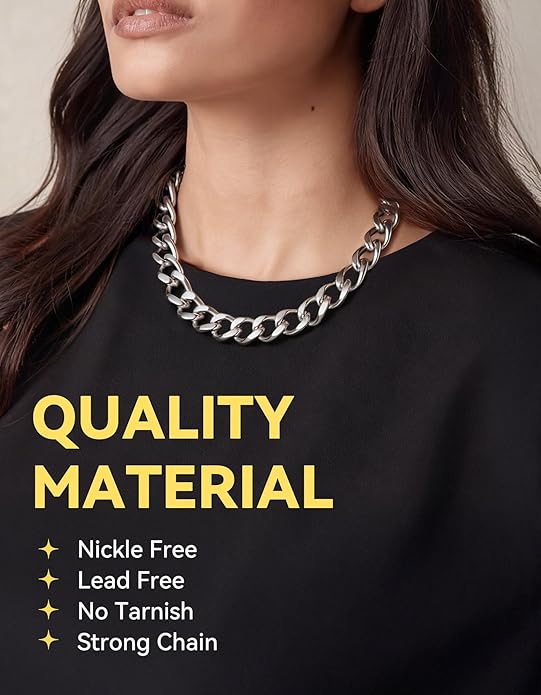 ChainsHouse Cuban Link Chain for Women Chunky Gold Necklace Stainless Steel/Gold Plated Choker Necklaces for Women, 12/16/20 mm Width Thick Chain Choker Punk Hip-Hop Jewelry,18-20"