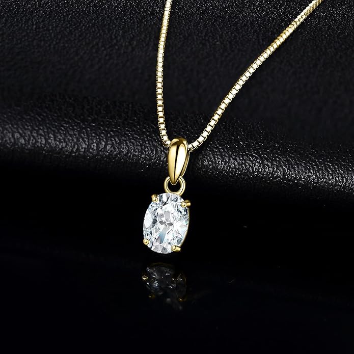 JewelryPalace Oval Cut 1ct 2ct Cubic Zirconia Solitaire Pendant Necklace for Women, 925 Sterling Silver Necklaces for Her, Classic Simulated Diamond Jewelry Set Gift, 18 Inches Chain