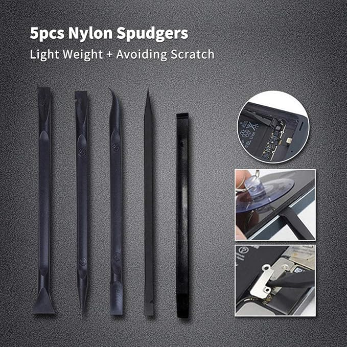 17 in 1 Electronics Repair Tools Opening Pry Tool Kit with Dual Ends Metal Spudgers, Black Tweezers Set Replacement for iPad Tablets Laptop Electronics Device Mobile Phone
