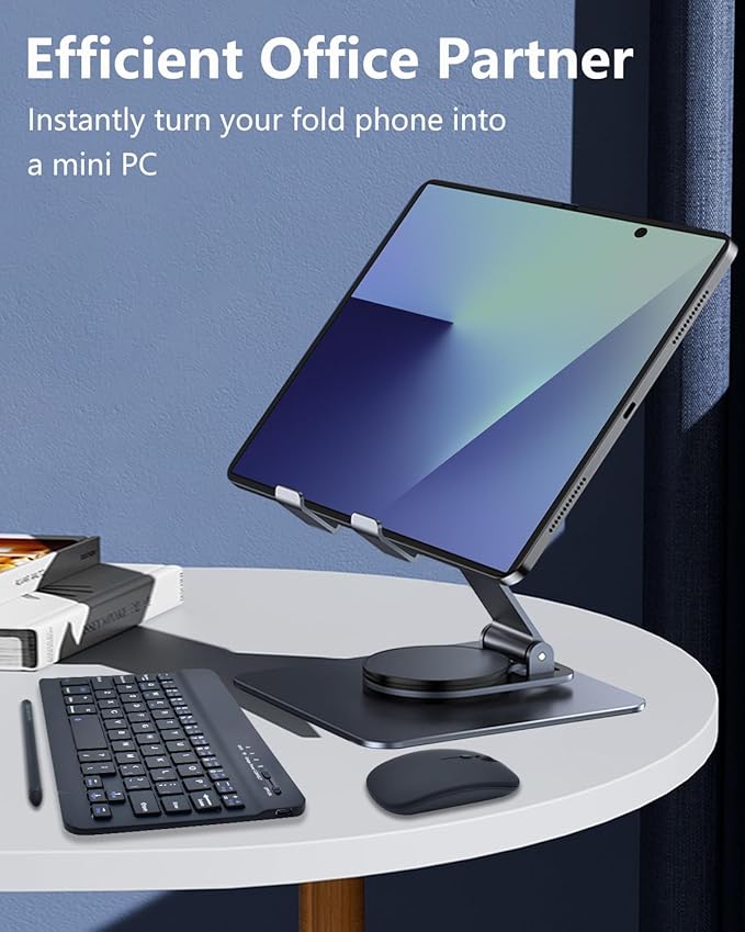 for Samsung Galaxy Z Fold 7 6 5 4 All Fold Smartphones Bluetooth Keyboard Stand Mouse & Pen Set, Portable Travel Wireless Keyboard Adjustable Foldable Aluminum Alloy Desk Holder for 4.7"-8.5" Tablets