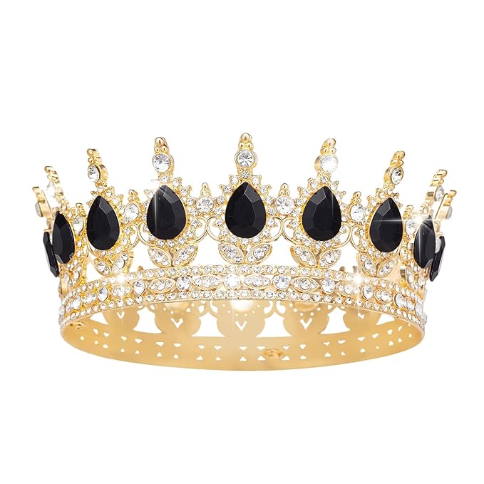 Queen Crown Rhinestone Wedding Crowns and Tiaras for Women Costume Party Hair Accessories Princess Birthday Crown Crystal Bridal Crown (Golden&black Crown)