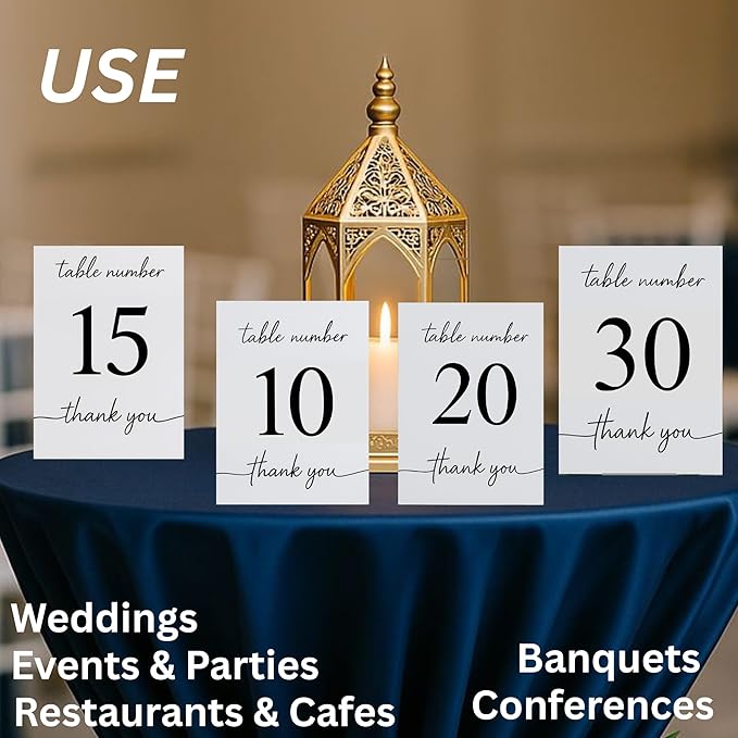 Wedding Table Numbers 1-30, Double-Sided Printed on Premium Cardstock – Elegant Event Table Signs for Receptions, Parties, Banquets & Restaurants