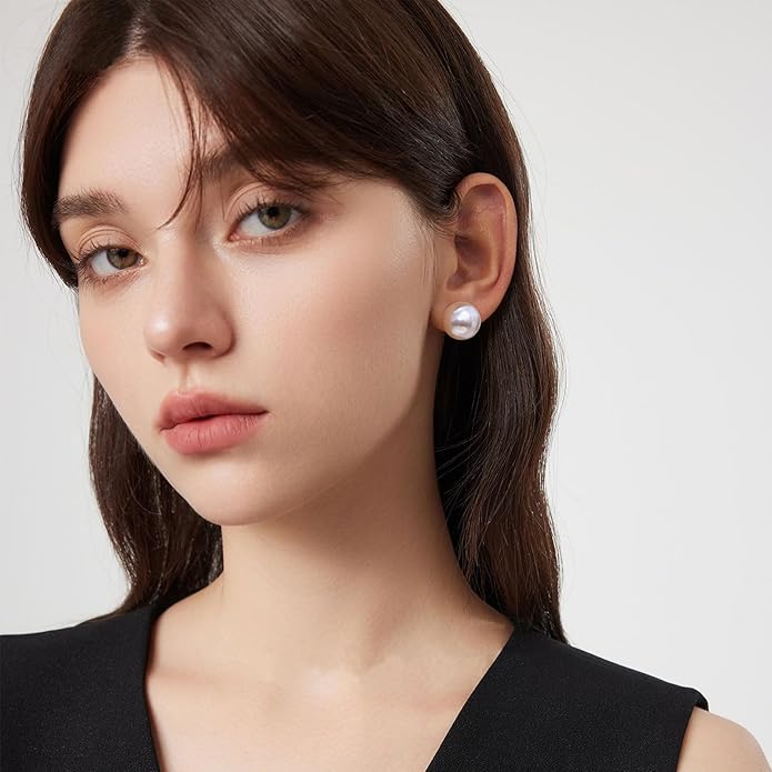 Pearl Stud Earrings for Women Stainless Steel Unique Statement Small Pearl Enamel Button Statement Vintage Earring Jewelry