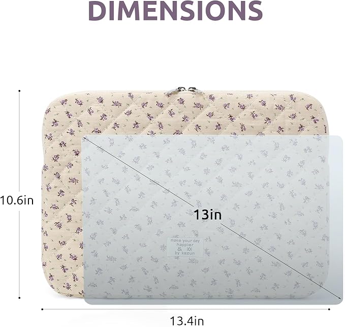 Puffy Laptop Sleeve 13-15.6 Inch Cute Quilted Laptop Protective Case Padded Floral Computer Sleeve for MacBook (A-Purple, 13 Inch)