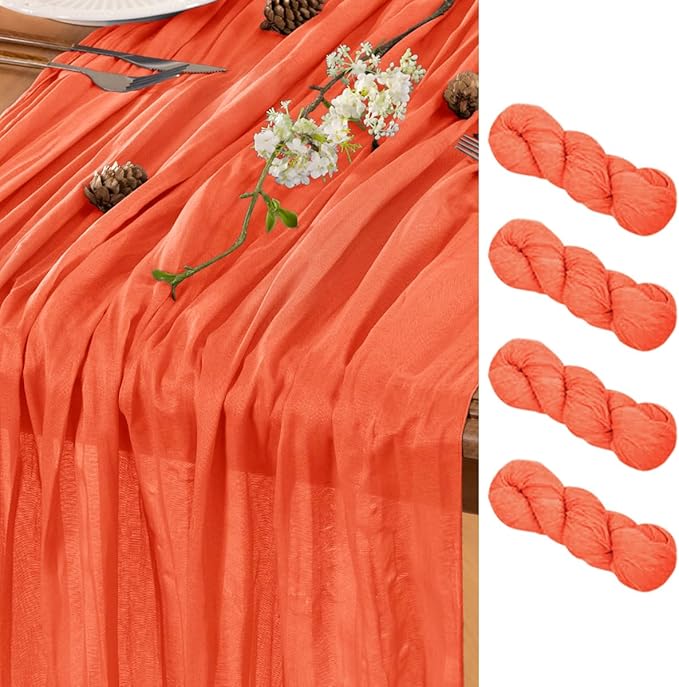 Fall Table Runner Orange Cheesecloth Table Runner 4 Pack 10FT Farmhouse Table Runners 120 Inches Table Decor Thanksgiving Dining Room Centerpiece Wedding Boho Baby Shower Birthday