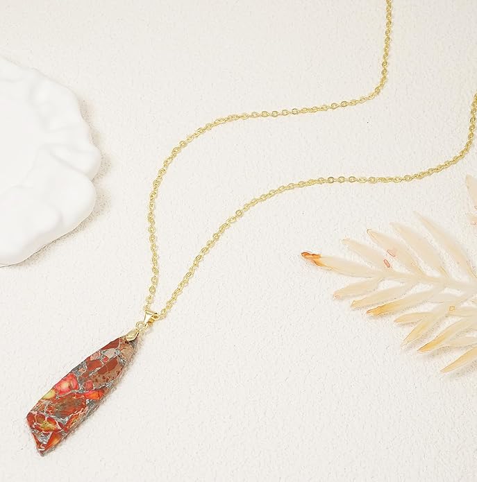 Nature Stone Necklaces for Women Boho Pendant Necklace 18K Gold Chain Necklaces
