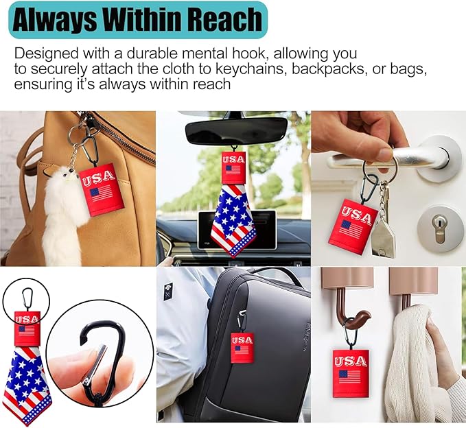 2 Sided Portable Glasses Cleaner, Patriotic Gasses Cleaning Cloth Keychain,Reusable Microfiber Eyeglasses Cleaning Cloth for Sunglasses Lens Camera Phone Screens