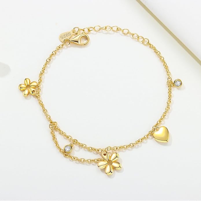 Women's 925 Sterling Silver Bracelet, Non Tarnish 18K Gold Plated Bracelets for Women, Dainty Chain Simple Jewelry Cute Handmade Minimalist for Gift