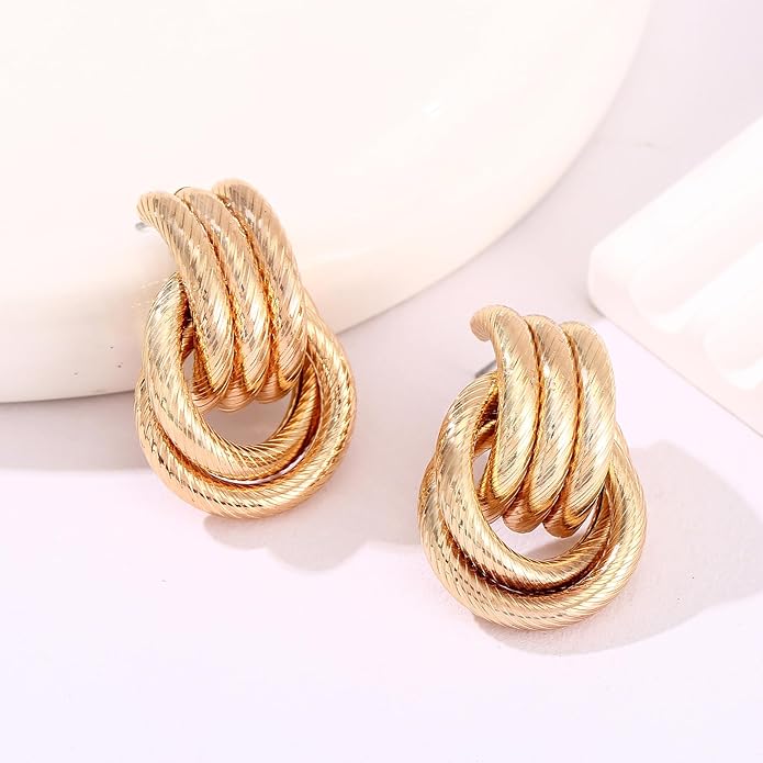 Gold/Silver Statement Geometric Earrings for Women Chunky Gold Knot Link Drop Dangle Earrings Trendy Jewelry Gift