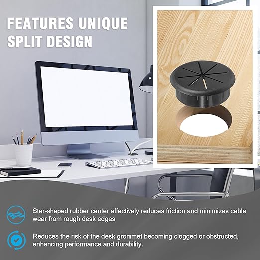 2-3/8" Black Desk Grommet, JTemgle Flexible Cable Grommet Rubber Cable Hole Cover Wire Organizer Caps Desktop Cord Management for Home Office TV Stands Tabletops, 2 Pieces