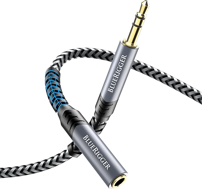 BlueRigger Headphone Extension Cable (50FT, 24K Gold Plated Jack, Hi-Fi Sound, 3.5mm Male to Female Stereo Audio Cable) – Aux Cord for iPod, Laptops, Smartphones, Speakers, Tablets, Home Car Stereo