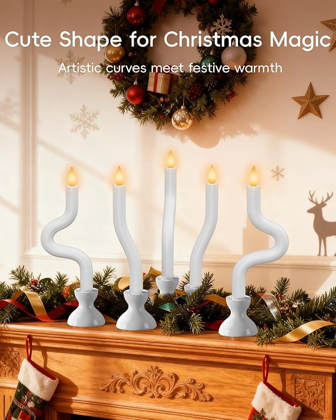 COOLWUFAN Window Candles with Remote Timer, 6 Pcs Flameless Taper Candles Battery Operated with White Holder, Realistic LED Flickering Flame Dripless, Christmas Decorations Indoor for Home Party Fall