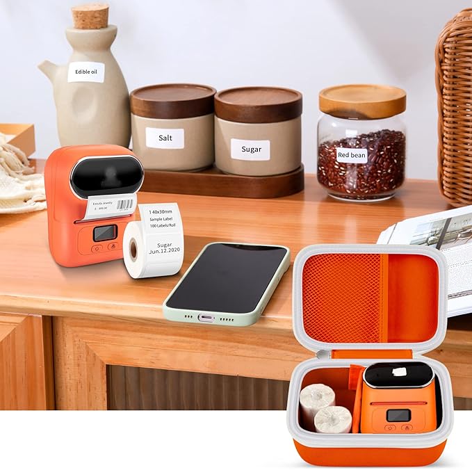 Case Compatible with Phomemo M110 Label Maker - Portable Mini Bluetooth Thermal Label Maker Carrying Storage Bag for Printer Labels, USB Cable and Accessories (Box Only) - Orange