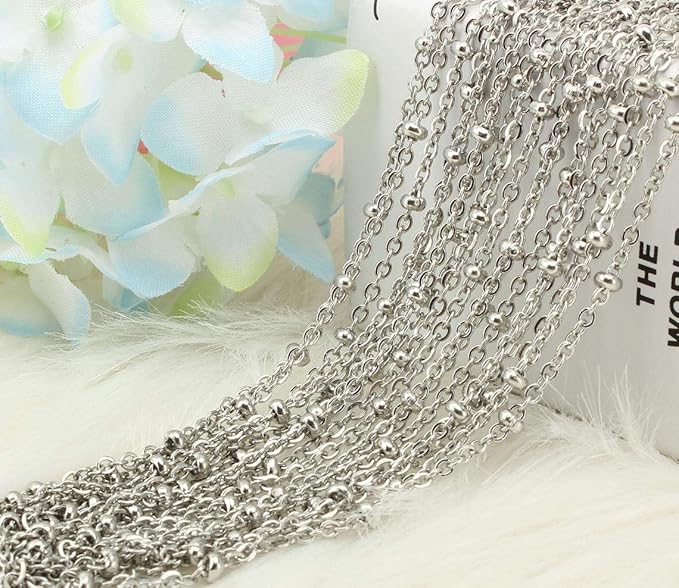 Wholesale 12 PCS Stainless Steel Satellite Chain Beaded Chains Necklace Bulk for Jewelry Making (20 Inch(1.5mm))