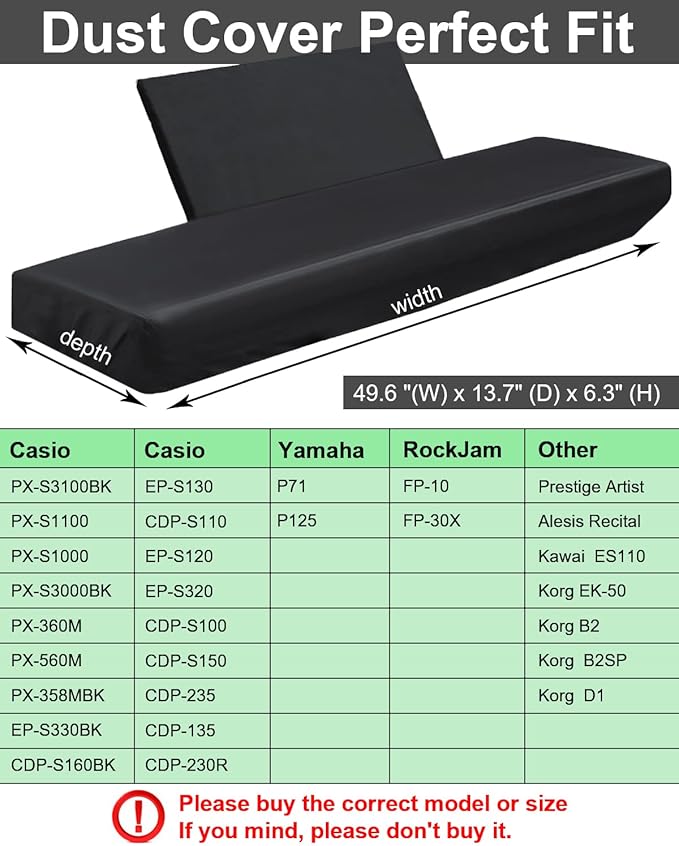 Elastic Lock Music Keyboard Dust Protector Cover - Water Proof, Stretchy, Full for Digital Pianos, Full Cover Elastic Lock Music Protector Case (88 Keys, Black)