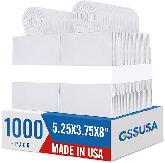 GSSUSA 5.25x3.75x8 1000Pcs White Gift Bags with Handles，Small Gift Bags for Shopping, Craft, Grocery, Party, Retail, Lunch, Business, Wedding, Merchandise, Boutique