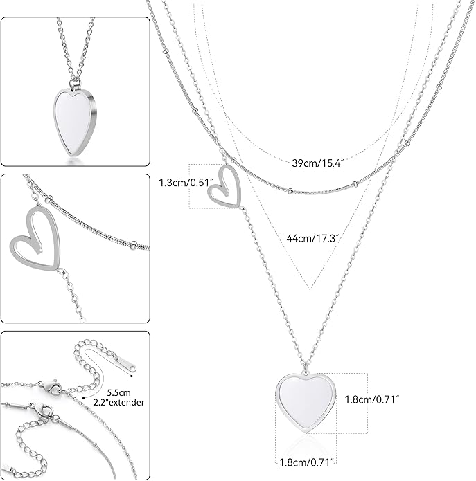 Linawe Layered Choker Heart Pendant Necklace for Women Trendy, Gold/Silver/Rose Gold Chain Stainless Steel Stacked Necklaces, Double Heart Necklace Y2K Preppy Jewelry