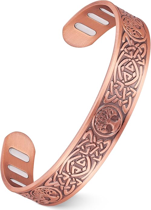 Feraco Copper Bracelet for Men, 5X Ultra Strength Magnetic Cuff Bangle with 5000 Gauss Neodymium Magnets, 99.99% Pure Copper Jewelry Gift, Adjustable