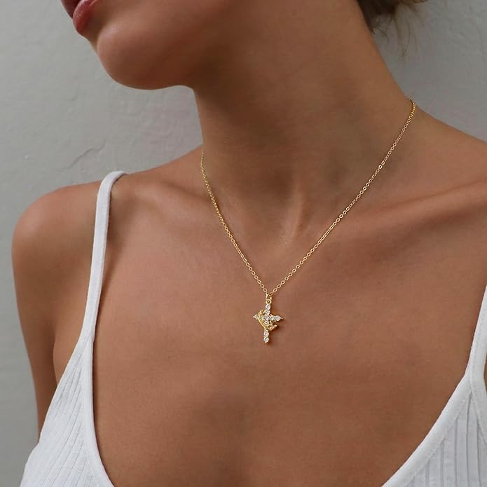 Tewiky Christian Gift Stocking Stuffers Cross Necklace for women-Dainty 14k Gold Plated/Silver Plated Pendant Necklaces Simple Cute Tiny Necklace Jewelry for Women