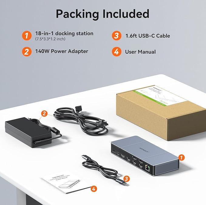 Displaylink Docking Station Triple 4K HDMI Monitors for MacBook M1 M2 M3 M4/Windows Laptop,Displaylink Dock with 140W PD Adapter, 3 HDMI,2 DisplayPort,10Gbps USB-C/A Ports, Ethernet, Audio,SD/TF Card