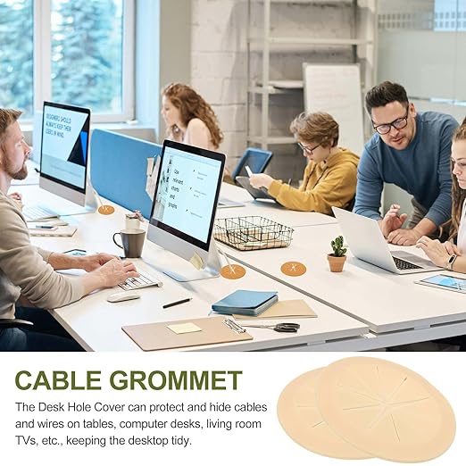 PATIKIL Desk Grommet 2-3/8", 4 Pcs Round Cable Grommet Cord Hole Cover with Adhesive Tape Flexible Table Wire Organizer for Office Home Table Countertop, Yellow