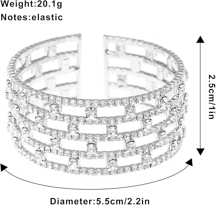 Rhinestone Bracelet for Women MultiLayer Crystal Cuff Bracelet Strand Layered Bracelet